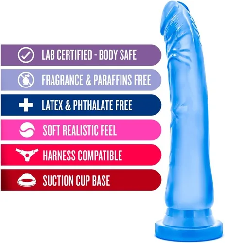 Vista 2 de Blush B Yours Sweet n Hard 6 - Consolador realista de 8.5 pulgadas de grosor con fuerte ventosa y compatibilidad de arnés, pene suave para juego Azul