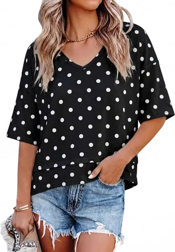 Vista 34 de Cicy Bell Camisetas de verano con cuello en V para mujer, casuales, de manga corta, holgadas, lindas camisetas básicas Caqui