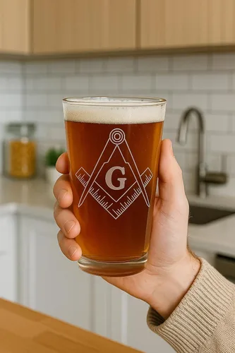 Vista 7 de Hat Shark Mason Masons - Símbolos de logotipo Masonic Live Better - Vasos de pinta grabados con láser para cerveza, jarra de 16 onzas
