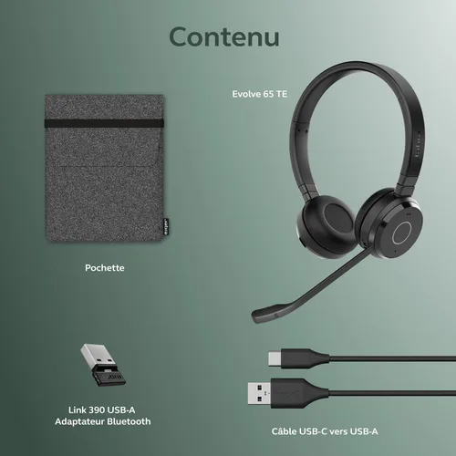 Vista 9 de Jabra Evolve 65 TE - Auriculares inalámbricos estéreo USB-A MS / auriculares de música