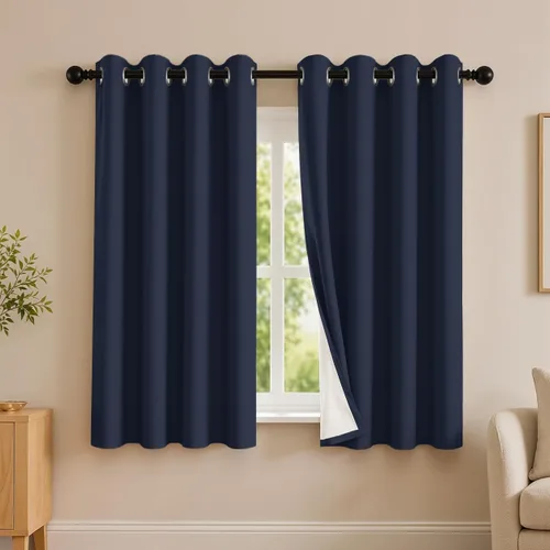 Vista 20 de 2 paneles de cortinas 100% opacas, de peso medio, con aislamiento térmico y ojales para dormitorio, sala de estar, tratamiento de ventana