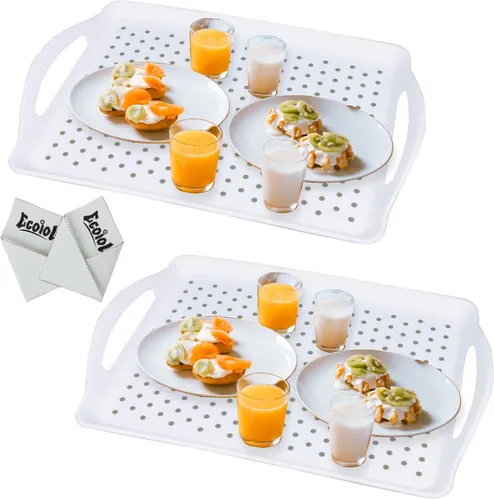 Vista 8 de ECOIOU Bandeja antideslizante para servir alimentos con asas, paquete de 2 bandejas rectangulares antideslizantes no tóxicas aptas para lavavajillas
