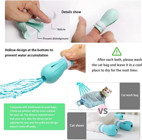 Vista 2 de Botas ajustables de silicona a prueba de arañazos para baño y aseo Rehabilitación de enfermería, botas de gato solo para gatos, ajustables