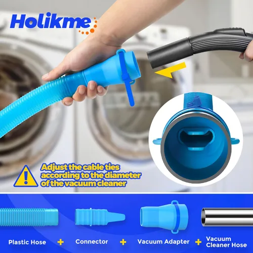 Vista 4 de Holikme Dryer Vent Cleaner Kit, Vacuum Hose Attachment, 2-Piece, Blue Azul