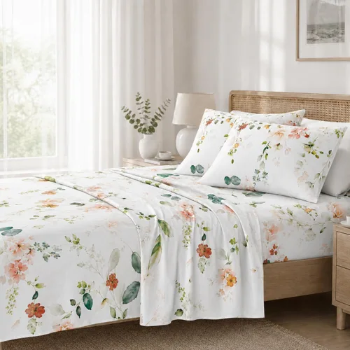 Vista 33 de YIYEA Juego de sábanas individuales, sábanas de hotel de calidad de 1800 hilos de microfibra doble cepillada con flores para cama individual, extra