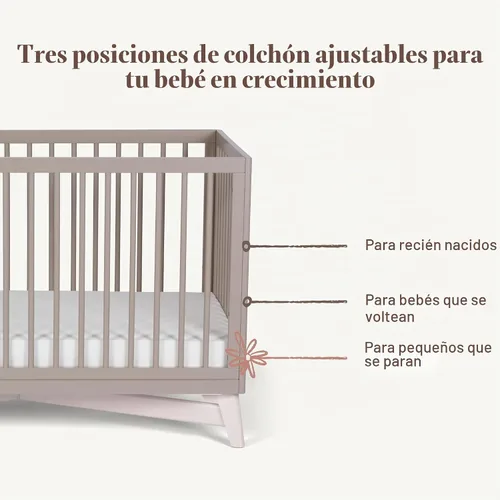 Vista 3 de Little Seeds Pala - Cuna convertible 4 en 1, color gris pardo/blanco lavado