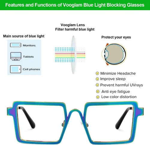 Vista 3 de VOOGLAM Gafas de bloqueo de luz azul rectángulo con estilo para mujer, anti fatiga ocular UV Cairbre