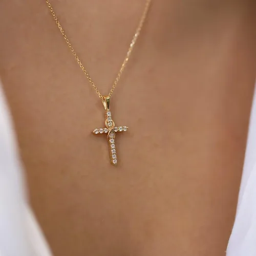 Vista 3 de IEFWELL Cross Necklace for Women Girls - Dainty Gold Silver Cross Necklace Gold Necklace for Women Trendy Simple Sideways Layered CZ Cross Necklaces