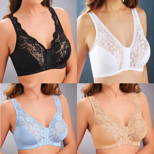 Vista 8 de Ganchos frontales, encaje elástico, súper elevación y corrección de postura, ropa interior fina de encaje de copa completa para mujer, sujetador