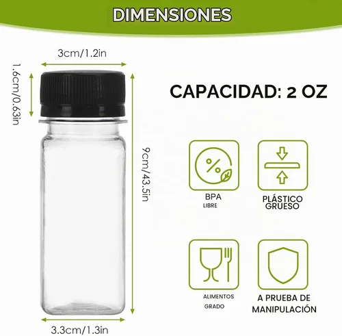 Vista 2 de Moretoes 6 botellas de 120 ml de plástico para jugo con tapas, botellas transparentes vacías reutilizables para shots de jengibre, recipientes