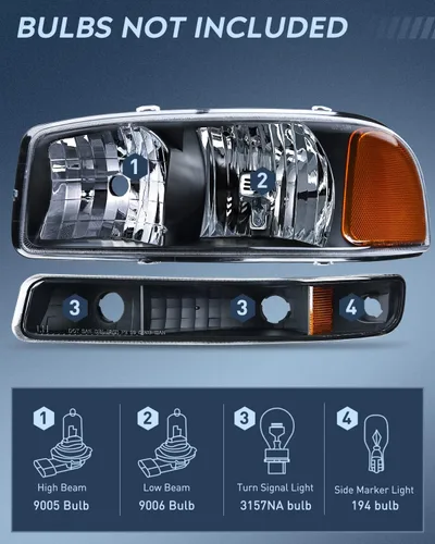 Vista 2 de Nilight Conjunto de faros delanteros compatible con GMC Sierra Yukon 1999, 2000, 2001, 2002, 2003, 2004, 2005, 2006, GMC Sierra Yukon, lente