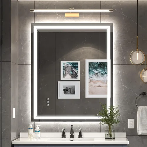 Vista 13 de Ratsamee Espejo de baño LED de 30x30 pulgadas con iluminación frontal y trasera (control independiente), espejo iluminado para pared de baño con 3