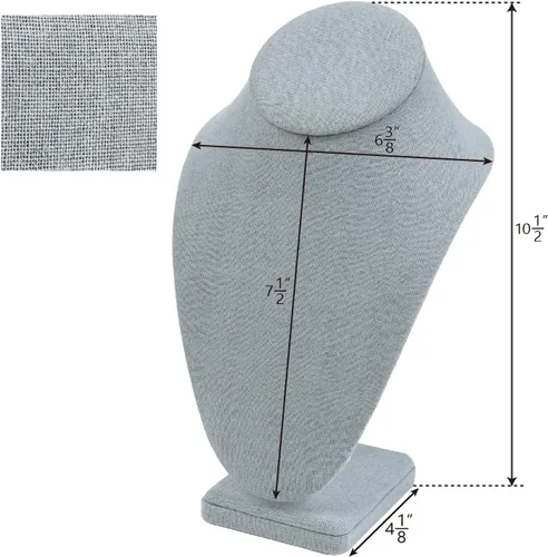 Vista 2 de MOOCA Busto de exhibición de collar de madera cubierta de lino, elegante maniquí de cadena de joyería para collares, 6 38 pulgadas de ancho x 4 18
