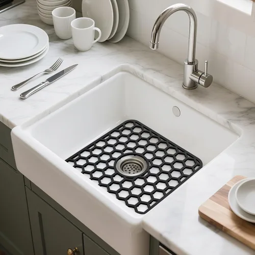 Vista 8 de Bestjing Paquete de 2 protectores de silicona para fregadero de cocina, accesorio de rejilla de cocina de 12 x 11 pulgadas, tapete antideslizante
