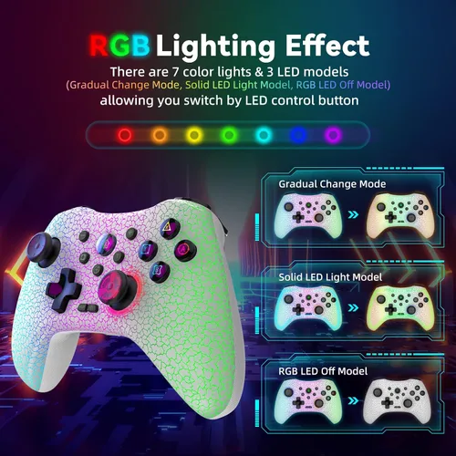 Vista 3 de Y-Team Controlador inalámbrico para juegos para SwitchLiteOLED, Ps-3Ps-4, controlador Bluetooth para Windows PCiOSAndroidSteam, con color RGB