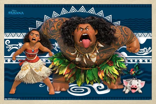 Vista 8 de Disney Moana - Póster de pared de caras de 22.4 pulgadas de largo x 14.7 pulgadas de ancho, versión enmarcada de madera de granero