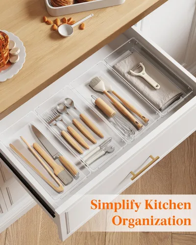 Vista 4 de Lifewit Organizador de cajones de cubiertos, bandeja transparente de utensilios de 5.75 x 11.65 pulgadas para cajón de cocina, organizador