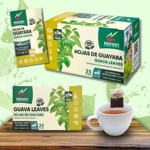 Vista 5 de Hanan Peruvian Secrets Hojas De Guayaba - Té de hierbas Hojas de guayaba 100% naturales 25 bolsas de té Apoya naturalmente las molestias