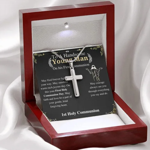 Vista 2 de Significativo Jewelry Gifts - Collar de cruz, regalo de primera comunión para hombres Regalo de confirmación para niños con tarjeta de mensaje