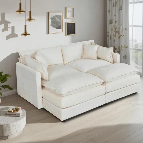 Vista 53 de Setawix Sofá Profundo de 3 Plazas con Otomana, Sofás de Nube en Forma de L de 112.2" para Sala de Estar, Sofá de Nube de Chenilla con Asiento Café