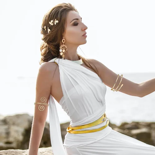 Vista 2 de Long tiantian Greek Goddess Headband for Women Halloween Costume Accessories Set Snake Arm Bracelet Gold Upper Arm Cuff Golden Leaf Headband Greek