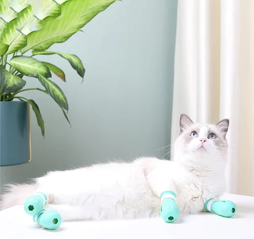 Vista 8 de Botas ajustables de silicona a prueba de arañazos para baño y aseo Rehabilitación de enfermería, botas de gato solo para gatos, ajustables