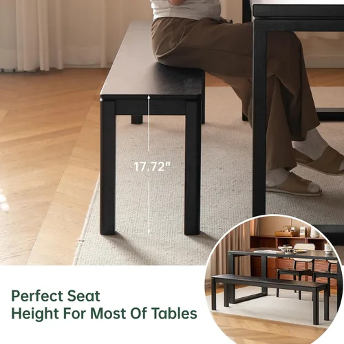 Vista 6 de Banco de comedor 100% madera maciza de 47.2'', banco largo de madera de roble para mesa de comedor, pie de cama, entrada, pasillo, respaldo de sofá