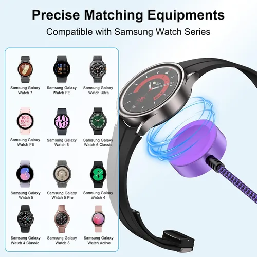 Vista 3 de Cargador Galaxy Watch 8 para Samsung Galaxy Watch 8 Classic/8/FE/7/Ultra/6/6 Classic/5 Pro/5/4/3/Active2/Active, cable de carga rápida USB, cargador