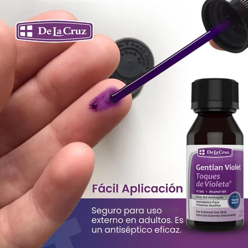 Vista 6 de De La Cruz Gentian Violet - Violeta de Genciana 1% Antiséptico para primeros auxilios para cortes, raspones y quemaduras, 1 onza líquida