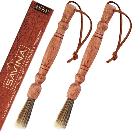 Vista 7 de Savina Cepillo de limpieza para máquinas de coser y sergers - Herramienta de coser, cepillo de pelusa de madera con una correa para colgar
