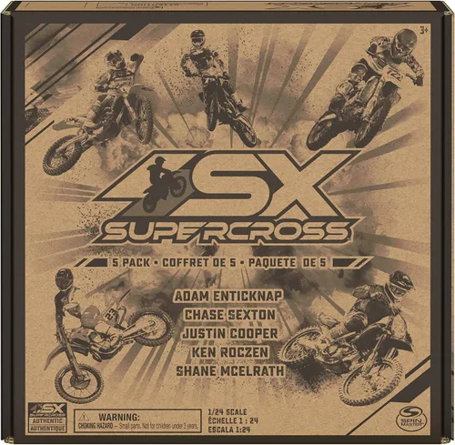 Vista 7 de Supercross, Auténtico paquete de 5 motocicletas fundidas a escala 1:24 con figura de jinete, moto de juguete para niños y coleccionistas a partir
