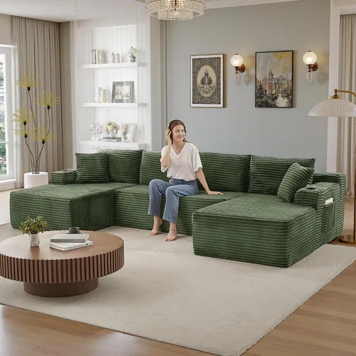 Vista 33 de Sofá modular moderno de 96 pulgadas para sala de estar, sofá modular tapizado sin hueso con bolsillos, cómodo sofá nube con diván en forma de L Negro