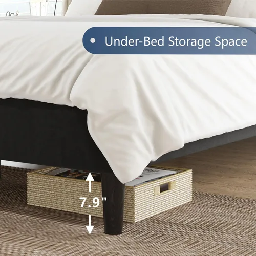Vista 6 de VanAcc Base de cama tamaño Queen, plataforma tapizada de terciopelo con cabecera capitoné de canal, base de colchón con listones de madera,