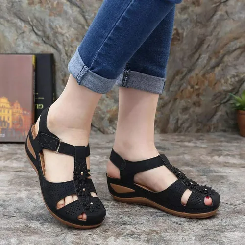 Vista 2 de Sandalias para mujer, elegantes, de verano 2023, sandalias de punta cerrada, casuales, de verano, sandalias de cuña, zapatos vintage