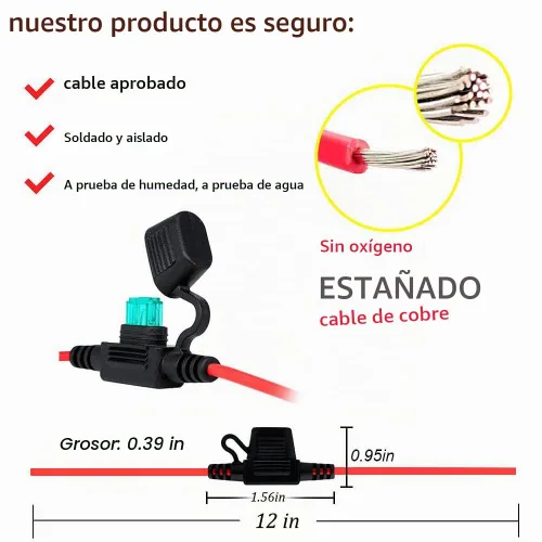 Vista 2 de VANTRONIK Mini portafusibles en línea impermeable calibre 16, 12 pulgadas