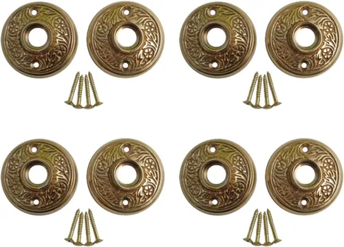 Vista 12 de Renovators Supply Manufacturing Par de rosetas de pomo de puerta de 2.38 pulgadas de latón antiguo decorativo para puerta