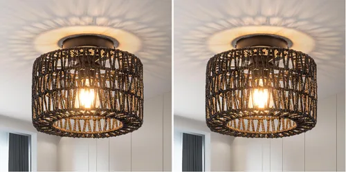 Vista 15 de Rpzloila Lámpara de Techo de Ratán, Accesorio de Luz Bohemia Dorada, Lámpara de Techo Cuadrada de Montaje Empotrado para Dormitorio, Pasillo