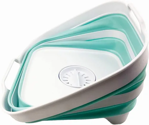 Vista 6 de SAMMART Sartén de plástico plegable de 10 L (2.6 galones) con tapón de drenaje, tina de lavado portátil, bañera plegable, almacenamiento de cocina