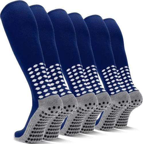 Vista 11 de 3 pares de calcetines de fútbol de agarre para hombre, acolchados, antideslizantes, para fútbol, baloncesto, deportes, hasta la rodilla, calcetines