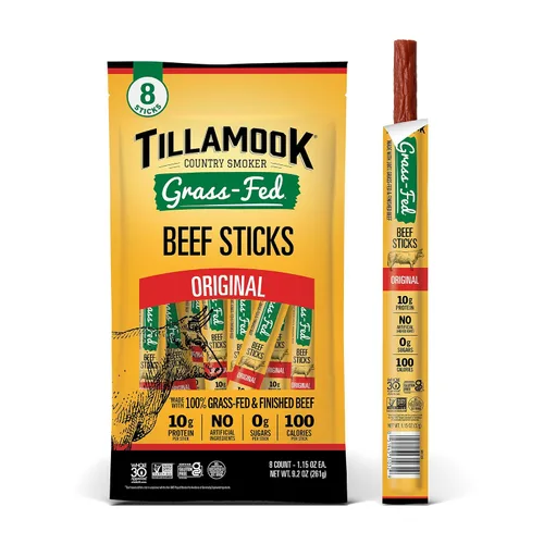 Vista 7 de Tillamook Country Smoker Palitos de Carne de Res 100% Alimentada con Pasto, Cero Azúcar, Jalapeño, 1.15 Onzas (Paquete de 8) Whole 30, Sin OMG