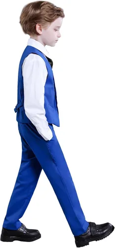 Vista 3 de Traje para niños pequeños de 4 piezas, traje de esmoquin de boda, chaleco y pantalones