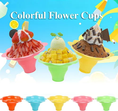 Vista 7 de ZENFUN 200 tazas de cono de nieve de flores coloridas con pajitas de cuchara (8 onzas)