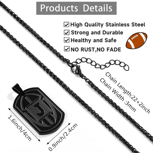 Vista 6 de Graduation Gifts - Football Initial Necklace for Men Boys Kids Teen Dog Tag Stainless Steel Black Letter Pendant Sport Football Athletes Jewelry
