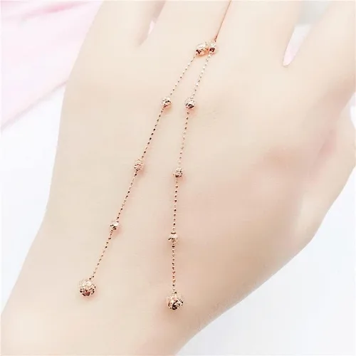 Vista 4 de SAGEKING 2024 New Classic New In 585 Purple Gold Plated 14K Rose Gold Long Simple Round Beads Earrings For Women Fashion Ear Line Party Jewelry
