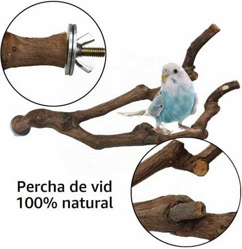 Vista 3 de kathson Perca de loro natural, soporte para pájaros, palo de uva silvestre, tenedor de pata de molienda, periquito, ramas de pie, juguete de jaula