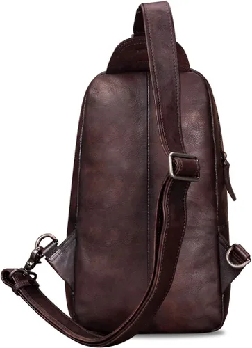 Vista 3 de Bolso bandolera de cuero genuino para hombres y mujeres, estilo vintage, hecho a mano, bolso de hombro, bolso cruzado en el pecho