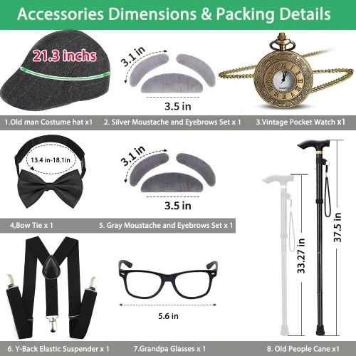 Vista 6 de Aimeiar Kids 100 Days of School Costume for Boys - Halloween Old Man Costume Hat Glasses and Grandpa Vest Set for Child