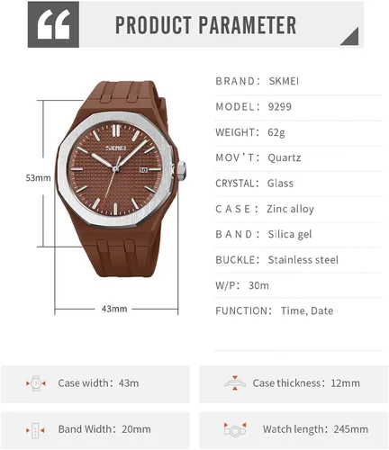 Vista 6 de SKMEI Watches for Men Silicone Easy Read Waterproof Sport Casual Fashion Analog Quartz Luminous Fathers Gifts Black Wrist Watch