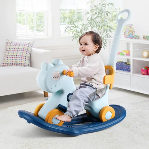 Vista 10 de Caballo mecedor 4 en 1 para niños pequeños de 1 a 3 años, juguete mecedor Blanco