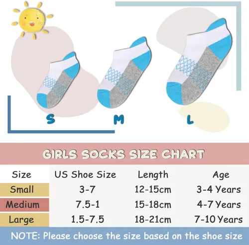 Vista 4 de Calcetines para niñas paquete de 6 calcetines atléticos al tobillo para niños suela acolchada calcetines casuales de corte bajo para niños pequeños